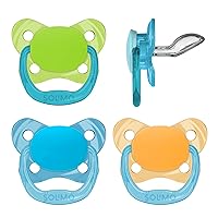Amazon Brand - Solimo Orthodontic Baby Pacifier, Stage 2 (6-12M), BPA Free, Assorted Colors (Pack of 4)