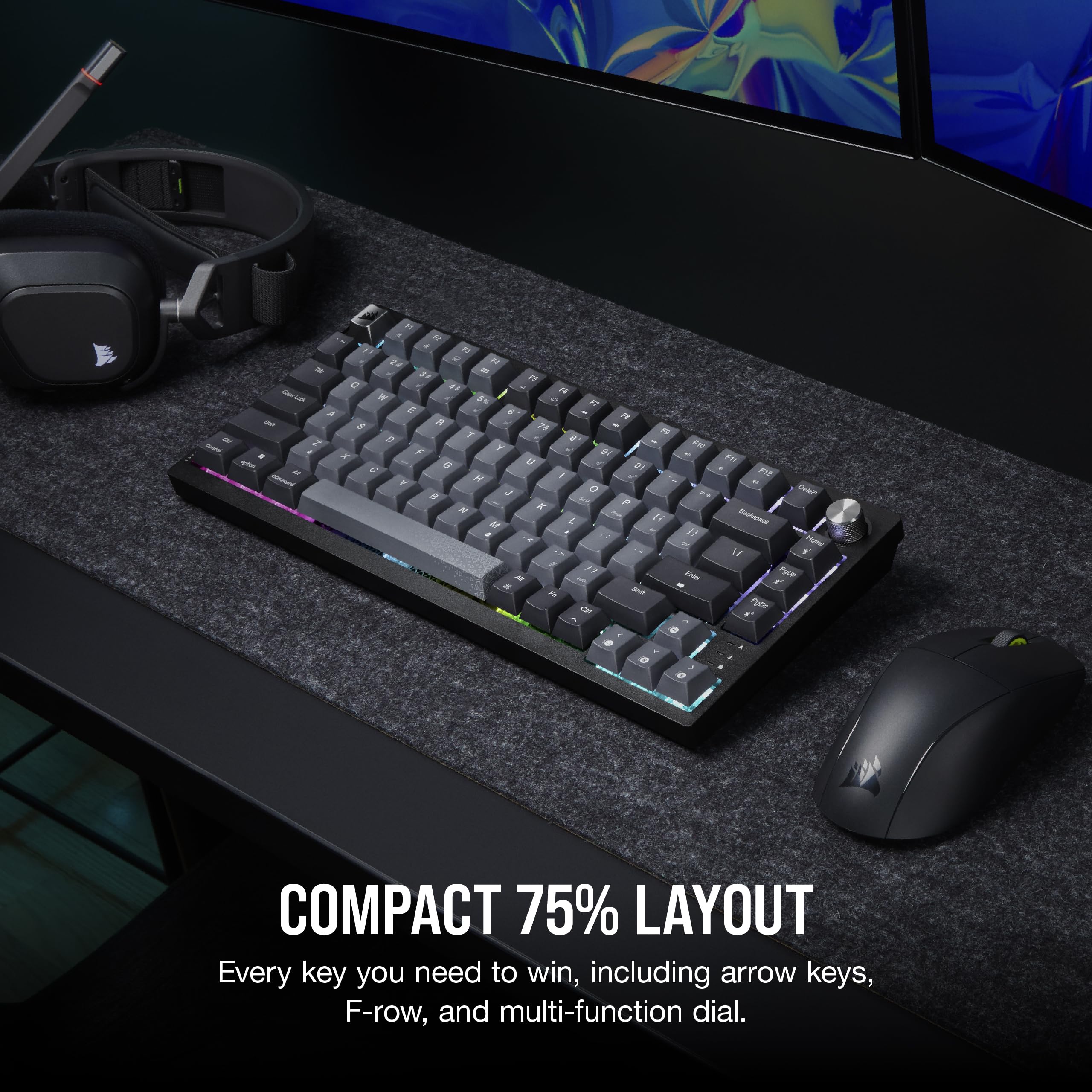 Corsair K65 Plus Wireless 75% RGB Hot-Swappable Mechanical Gaming Keyboard – Pre-Lubricated MLX Red Linear Switches – Top Mounted – Dual-Layer Sound Dampening – PBT Keycaps – QWERTY NA – Black