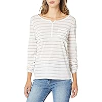 Andrew Marc Women's Striped Washed Roll Sleeve Henley