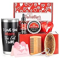 Husband Valentines Day Gifts for Him, Men Valentines Day Gifts with 20 OZ Valentine Tumbler and Heart Scented Candle, Beard Grooming Kit and Beard Oil Balm Greeting Cards