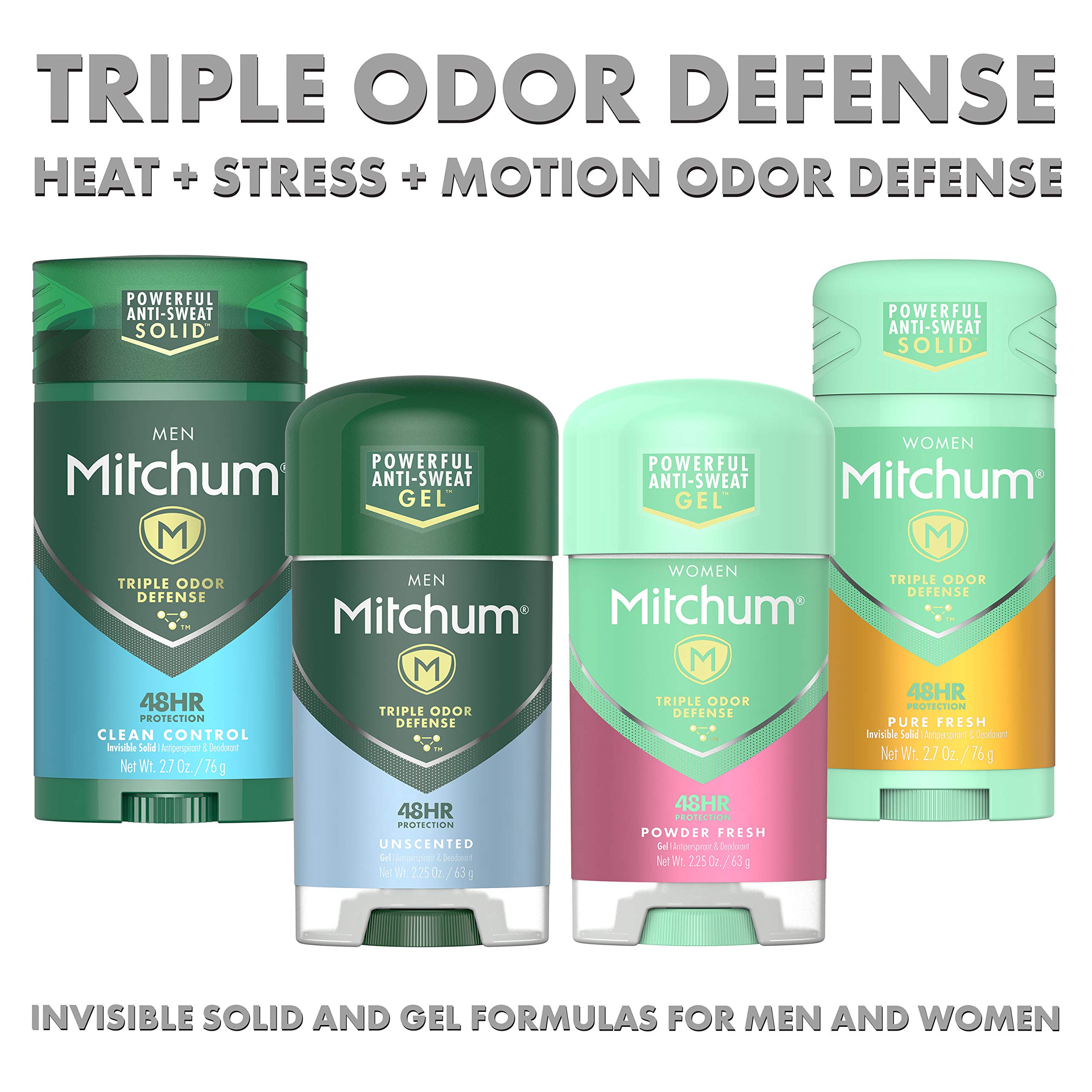 Mitchum Men's Deodorant, Antiperspirant, Triple Odor Defense Gel Stick, 48 Hr Protection, Dermatologist Tested, Alcohol Free, Unscented, 3.4 Oz (Pack of 2)