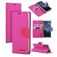GOOSPERY Canvas Wallet Compatible with Galaxy S21 FE Case, Stylish Denim Fabric Design Standing Feature Card Holder Flip Phone Cover - Pink