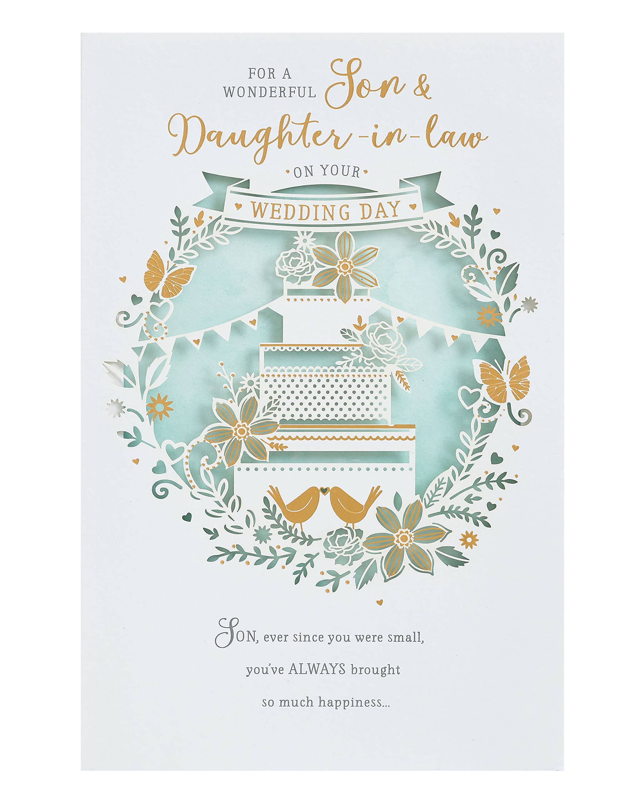 UK Greetings Son & Daughter-In-Law Wedding Card With Envelope - Pretty Cake Design