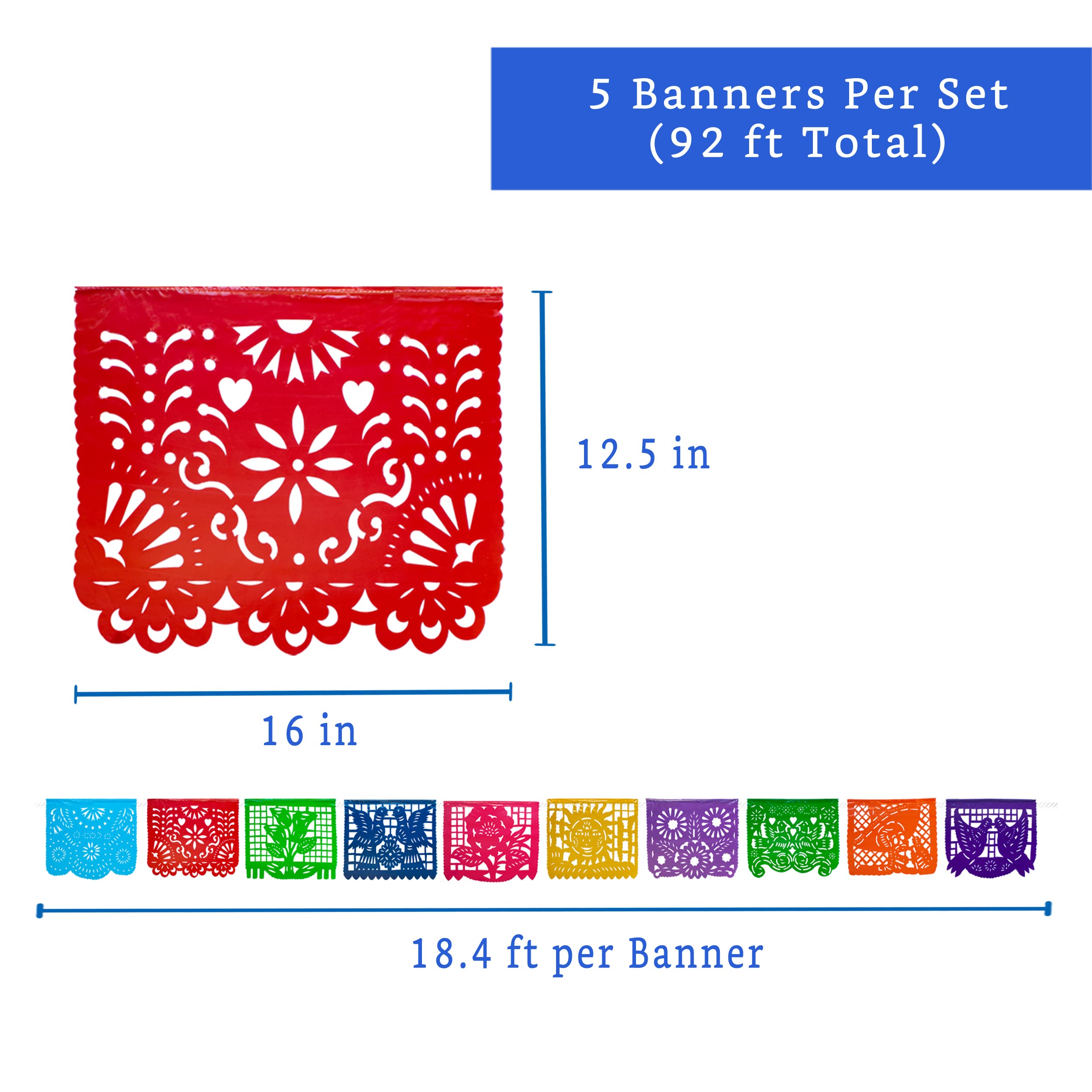 Mexican Party Banners (5 Pack - 10 Plastic Flag Designs per banner) + Mexican Piñata (Large 32 Inches) - Papel Picado Banner - Large Pinata