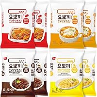 Yopokki 4 flavors of Korean Topokki (Sweet&Mild Spicy, Cheese, Jjajang, Onion Tteokbokki Pack (Pack of 8))