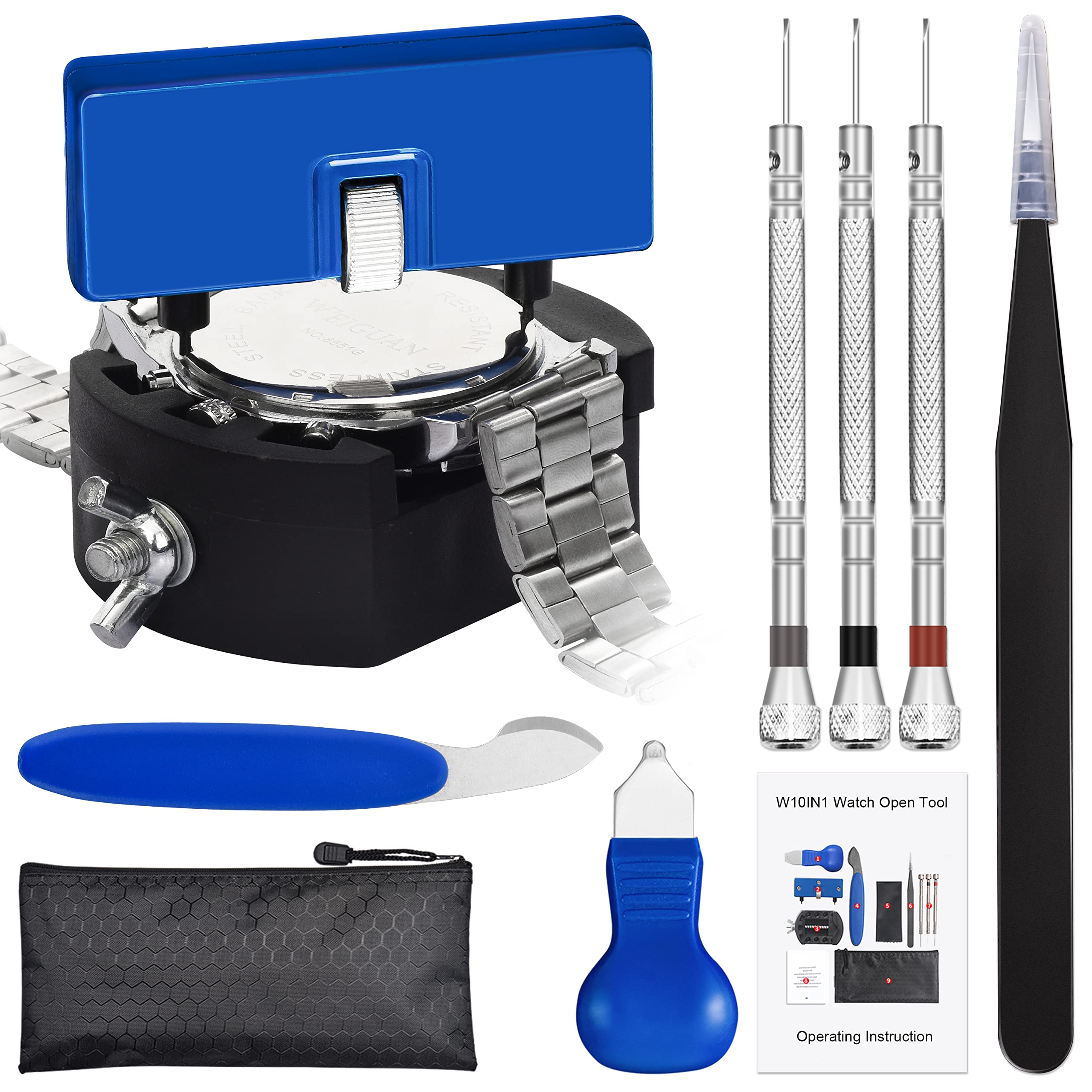Watch Battery Replacement Kit，Unamela Watch Repair Kit，Watch Back Remover tool and Watch Opener Including 3 Kinds of Removal Tools and Manual, can be Used to Replace The Battery and o-Ring