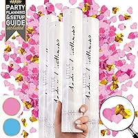 Gender Reveal Confetti Cannon - 4 Pack - Heart Shaped Pink Gender Reveal Cannons | Baby Gender Reveal Poppers | Girl Gender Reveal | Pink Confetti Poppers | Pink Party Poppers Confetti Shooter Blaster