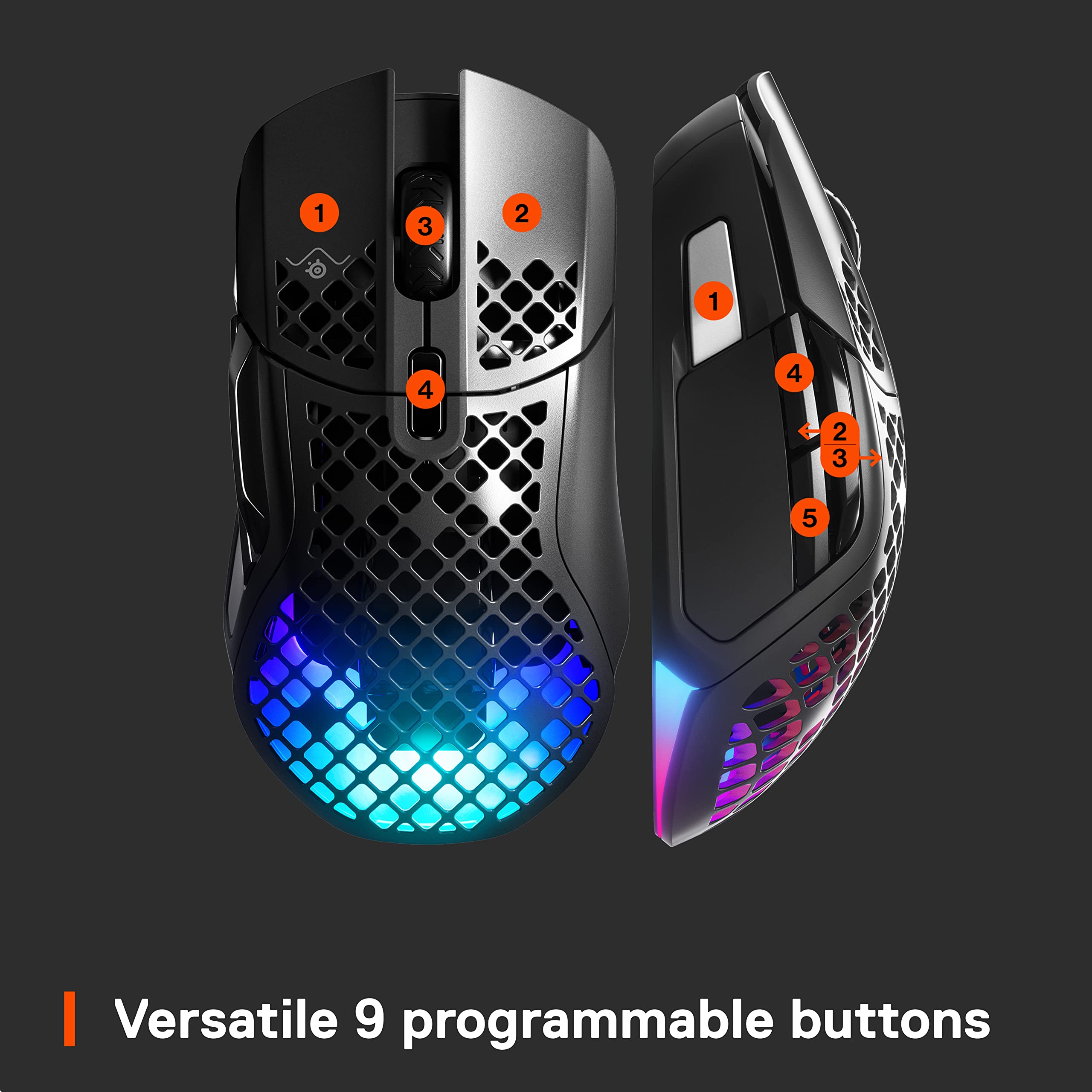 SteelSeries Aerox 5 Wireless 9-Button 18000 CPI Ultra-Lightweight Gaming Mouse (Renewed)