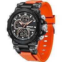 Digital Watch Men's Sports Digital Watches 5ATM Waterproof Outdoor Military Men's Watches with Alarm Date Stopwatch for Men Tactical Watch Plastic Strap, orange, Strap.