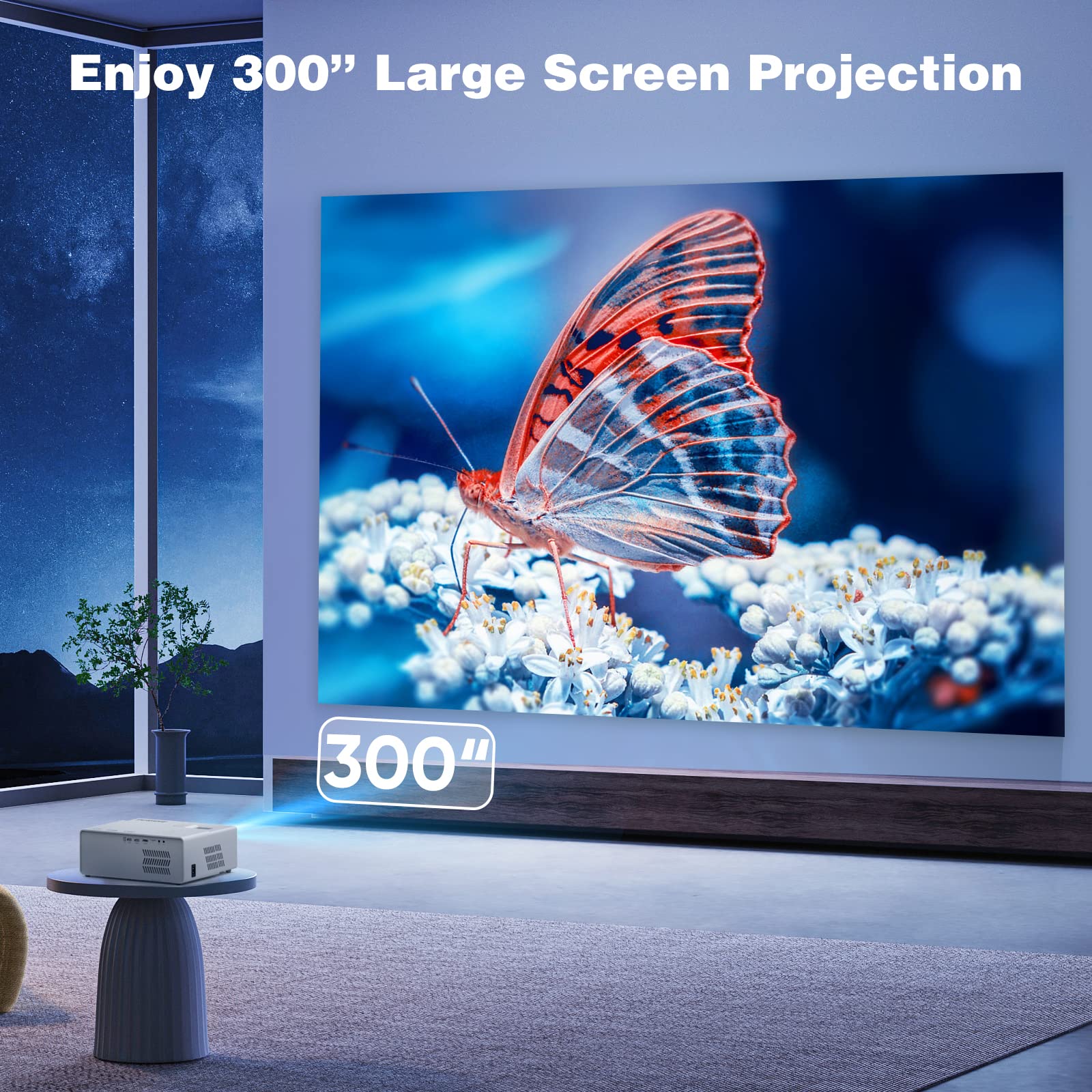 5G WiFi Bluetooth Projector with Screen, 16000 Lumens/450 ANSI Real Native 1080P 4K Outdoor Projector for Theater Movies, Synchronize Smartphone, Compatible W/TV Stick/HDMI/PS4 [120'' Screen Included]