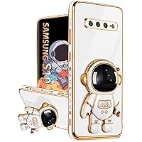 for Samsung Galaxy S10 Case, Galaxy S10 Cases with Astronaut Stand for Women Girls, Girly Cute Spaceman Love Heart Gold Plating 6D Phone Cover with Kickstand for S10 6.1 Inch White