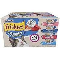 Purina Friskies Ocean Favorites Wet Cat Food Pate and Meaty Bits Variety Pack With Salmon and Tuna - (Pack of 24) 5.5 oz. Cans