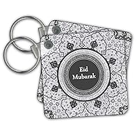 3dRose Key Chains Eid Mubarak - Grey Blessed Happy Eid Greeting - Islam Muslim holiday (kc-342513-1)