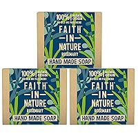 All-Natural Bar Soap, Rosemary (100 gram Bar, 3-Pack); Pure Hand and Body Soap Handmade w/Organic Rosemary and Essential Oils, Vegan and Cruelty-Free