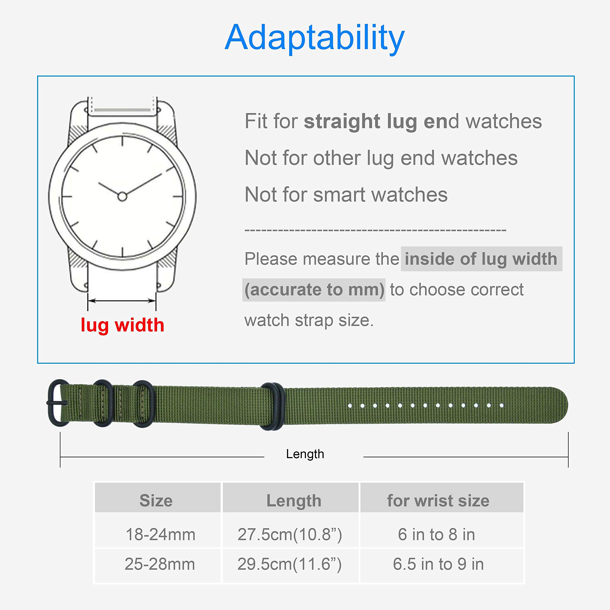 MZBUTIQ Men's Nylon Watch Band Strap Replacement(18 19 20 21 22 23 24 25 26 28mm)
