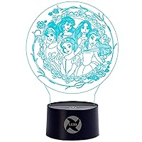 3D Optical Illusion Night Light - 7 LED Color Changing Lamp - Cool Soft Light Safe for Kids - Solution for Nightmares - Disney Princesses (Snow White, Cinderella, Little Mermaid, Belle and Rapunzel)