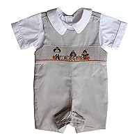 Carouselwear Boys Thanksgiving Shortall with Smocked Turkey Indians and Pilgrims