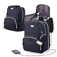 Hödel Smart Diaper Bag with Changing Station - Nappy Backpack for Baby Boys and Girls 17 Pockets with Backrest, Soft Padded Shoulder Straps, Stroller Straps, Foldable Bassinet, Bed Mat - Dark Blue