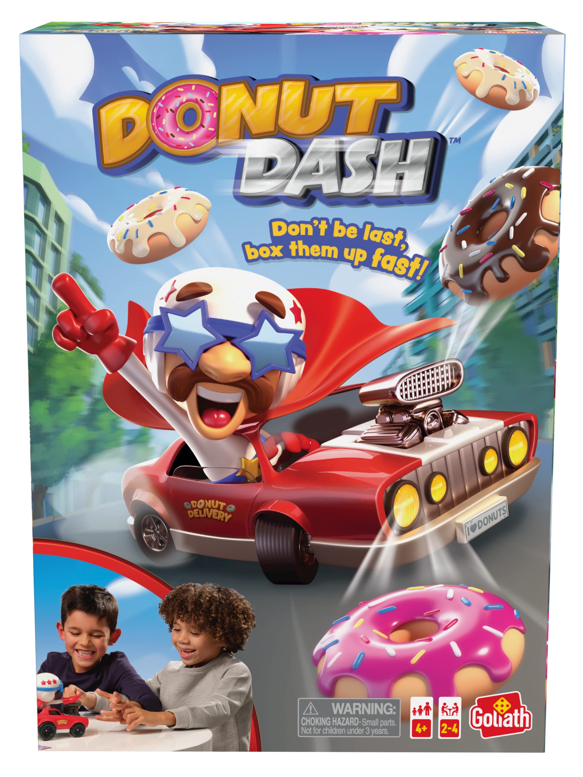 Goliath Donut Dash Game - Race to Pick Up Matching Donuts, Racecar Does Real Donuts On Table Or Hard Floor - Ages 4 and Up, 2-4 Players