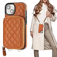 Bocasal Crossbody Wallet Case for iPhone 15, RFID Blocking PU Leather Zipper Handbag Purse Flip Cover, Kickstand Folio Case with Card Slots Holder Wrist Strap Lanyard 5G 6.1 Inch (Brown)