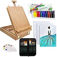 Deluxe Art Supplies 27 Pieces Art Set with Tabletop Easel, 12 Colors Acrylic Paint, 10 Paint Brushes, 3 Canvas Panels, Palettes
