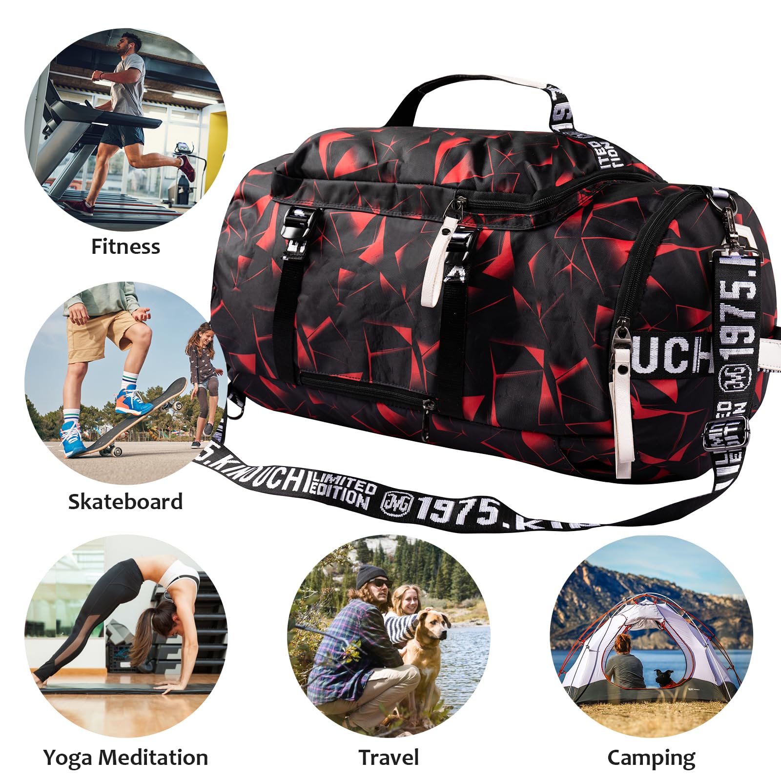 Gym Sport Bag Backpack Duffle Bag Weekender Bag Water-resistant Travel Sling Bag Casual Daypack for Men and Women