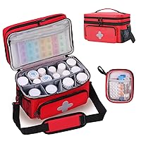 Pill Bottle Organizer Bag, Double Layers Medicine Storage Bag with Lockable Zipper, Medication Travel Bag with Small Portable Pouch for Emergency, Medical Supplies and Home Storage
