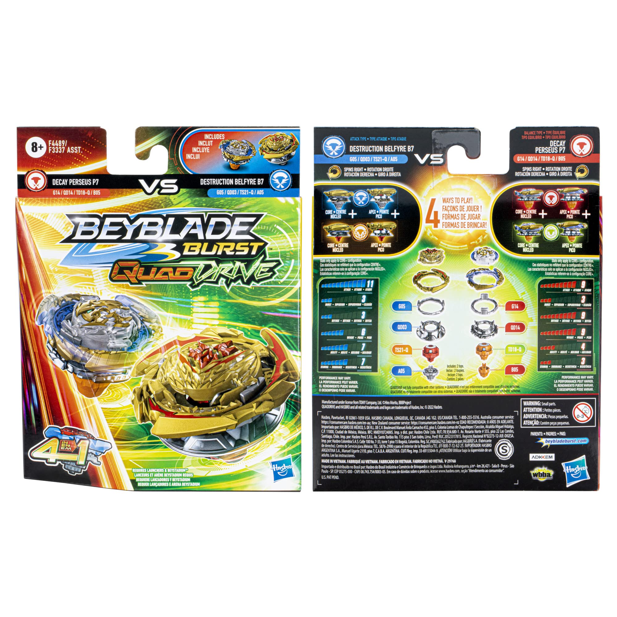 BEYBLADE Burst QuadDrive Destruction Belfyre B7 and Decay Perseus P7 Spinning Top Dual Pack - 2 Battling Game Top Toy for Kids Ages 8 and Up
