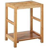 New Ridge Home Goods NewRidge Home Natural Bamboo Shower Seat, Shaving Stool, Spa Bath Bench with Storage Shelf