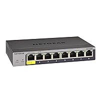 8-Port Gigabit Ethernet Smart Switch (GS108T) - Managed, with 1 x PD Port, Optional Insight Cloud Management, Desktop or Wall Mount, Silent Operation, and Limited Lifetime Protection,Black