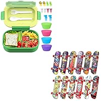 4 Compartment Lunch Container with Cutlery Green & 12 Pcs Fingerboard Mini Finger Skateboards Toys