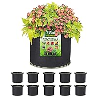 10-Pack 7 Gallon Grow Bags, Thickened Nonwoven Aeration Fabric Pots with Reinforced Handles, Heavy Duty Plant Grow Bag for Gardening