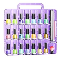 JIASHENG Nail Polish Organizer Case Holders, 48 Bottles Universal Nail Storage Box for Double Side Adjustable Space Divider for Acrylic Nail Gel Dip Powder Tips Set with Toe Separator, Purple