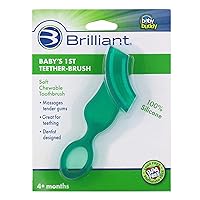 Brilliant Oral Care Baby’s First Toothbrush, Smooth Silicone Bristles Gently Clean Tender Teeth and Gums, for Ages 4+ Months, Green, 1 Pack