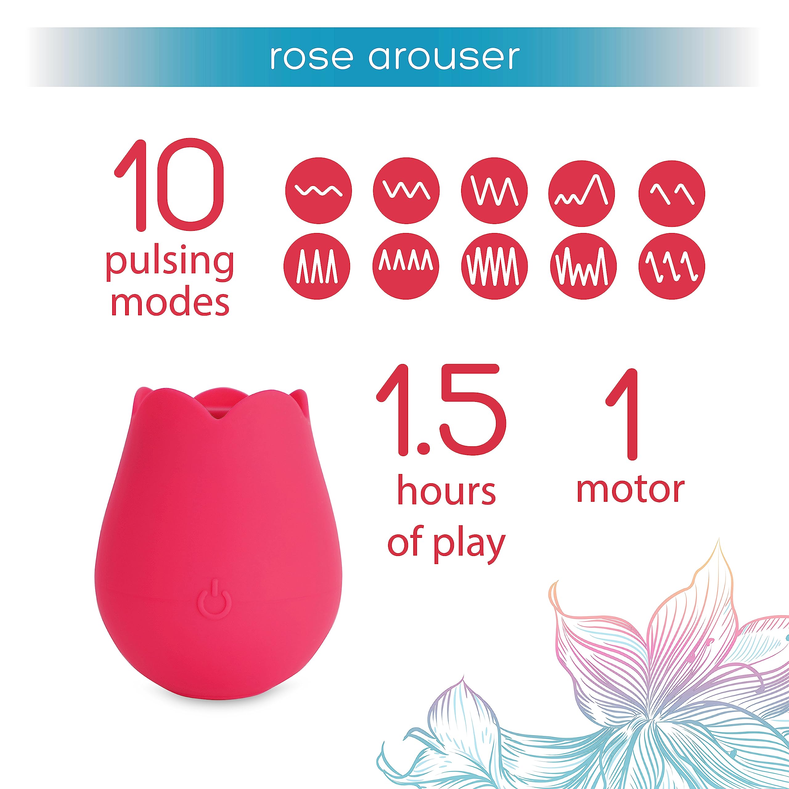 plusOne Rose Vibrator for Women - Clitoral Stimulator Made of Body-Safe Silicone, IPX-7 Waterproof, USB Rechargeable & 10 Pulsing Settings