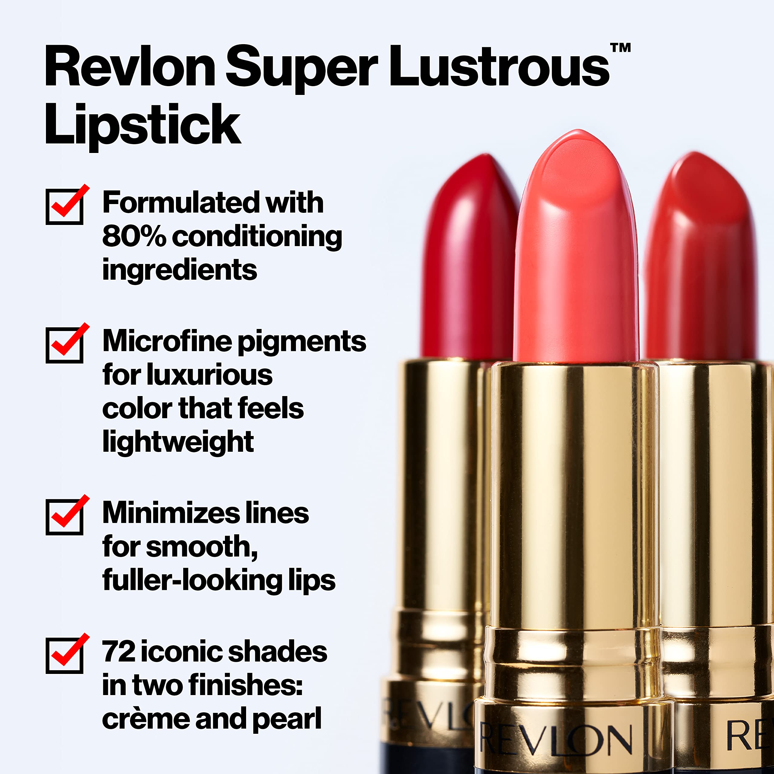 Revlon Super Lustrous Lipstick, High Impact Lipcolor with Moisturizing Creamy Formula, Infused with Vitamin E and Avocado Oil in Reds & Corals, Kiss Me Coral (750) 0.15 oz