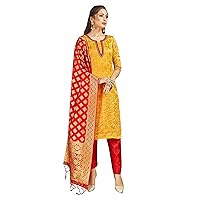 Elina fashion Indian Pakistani Women's Readymade Salwar Kameez Banarasi Art Silk Woven Dress Silk Dupatta Stitched Suit
