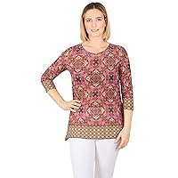 Ruby Rd. Womens Womens Petite Tile Border Sublimation Top