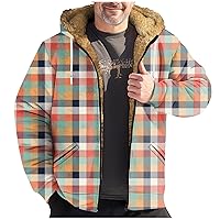 Fleece Jacket Men Full Zip Fleece Flannel Jackets Shirt Print Winter Sport Hoodies Soft Warm Coat for Men with Hoody