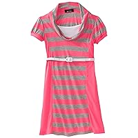 Amy Byer Big Girls' Neon Stripe Cowl Neck Belted Dress