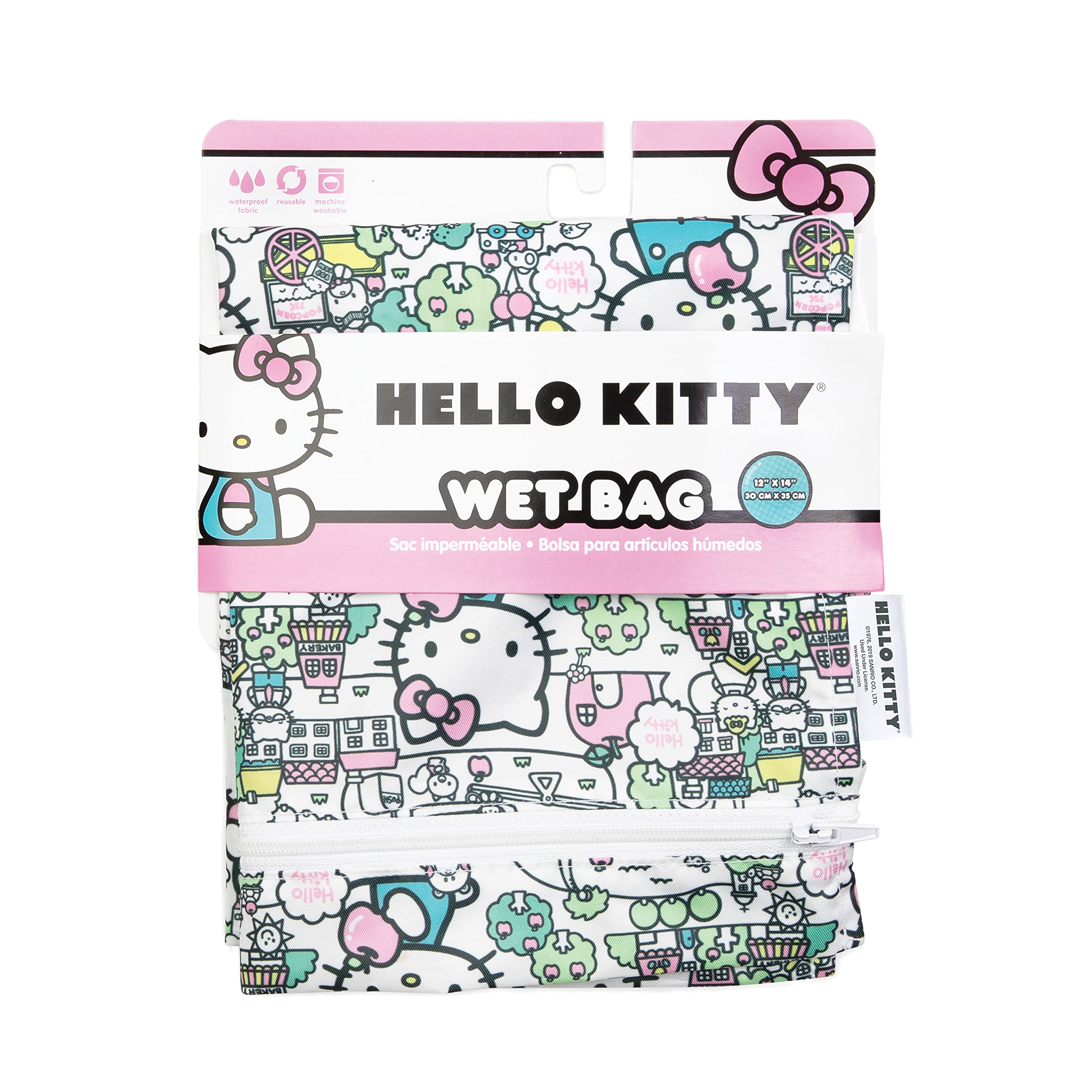 Bumkins Waterproof Wet Bags for Baby, Hello Kitty, Travel, Swimsuit, Cloth Diapers, Pump Parts, Gym Clothes, Toiletries, Strap to Stroller, Zipper Reusable Bag