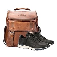 VELEZ 11 Mens Black Business Casual Sneakers + Full Grain Leather Backpack for Men Tan Designer Bookbag Business Casual Shoulder Bag