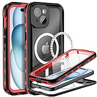 BEASTEK iPhone 15 Plus Waterproof Case, TRE Series MagSafe Shockproof Dustproof IP68 Case with Built-in Screen Protector and Mag Safe Anti-Scratch Magnetic Cover, for iPhone 15 Plus (6.7'') (Red)
