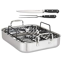 Viking Culinary 3-Ply Stainless Steel Roasting Pan, Includes Nonstick Rack & Carving Set, Dishwasher, Oven Safe, Works on All Cooktops including Induction
