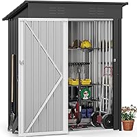 DWVO Metal Outdoor Storage Shed 5x3ft, Lockable Tool Sheds Storage with Air Vent for Garden, Patio, Lawn to Store Garbage Can, Lawnmower, Dark Gray