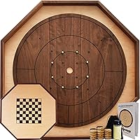 The Walnut Gold Standard (Black Scoring Lines) - Traditional Octagon Crokinole Board Game Set