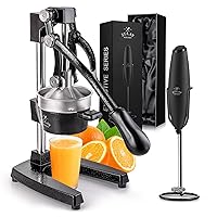 Zulay Cast-Iron Orange Juice Squeezer, Professional Citrus Juicer and Executive Series Ultra Premium Gift Milk Frother For Coffee With Improved Stand - Coffee Frother Handheld Foam Maker For Lattes