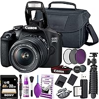 Canon Rebel T7 DSLR Camera (2000D) with EF-S 18-55 mm f/3.5-5.6 Lens + 32GB Memory Card + Camera Bag + Cleaning Kit + Table Tripod + Filters (Renewed)