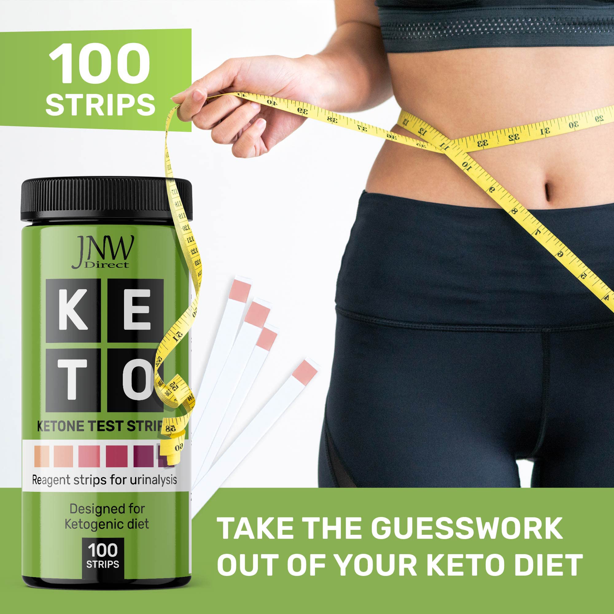 Ketone Test Strips, 100 Keto Test Strips for Keto, Low Carb Diet - Urine Test Strips, Ketosis Strips Test Urine, Keto Strips, Ketone Urinalysis Test Strips, Ketones Test Kit - Free eBook - JNW Direct