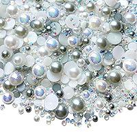 50g Mix Flatback Resin Rhinestones Half Round Pearls Mixed Size 3mm-10mm AB Color Half Pearls Resin Rhinestones for DIY Craft Nail Art Shoes Clothes Tumblers Scrapbooking (Gray Series)
